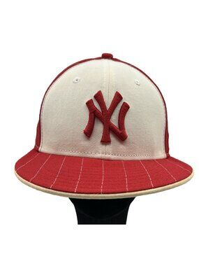 New York Yankees New Era Red Pinstriped Fitted Hat Cap 7 1/8 NY Baseball Wool